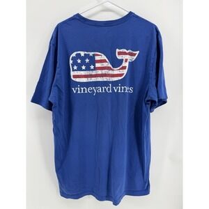 Vineyard Vines Shirt Mens Large Blue American Flag Whale Pocket Graphic Tee